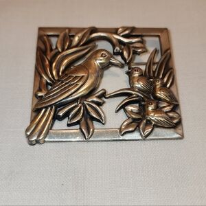 Vtg Norseland By Coro Mom Bird With Baby Birds Sterling Silver 2 × 2 1/4